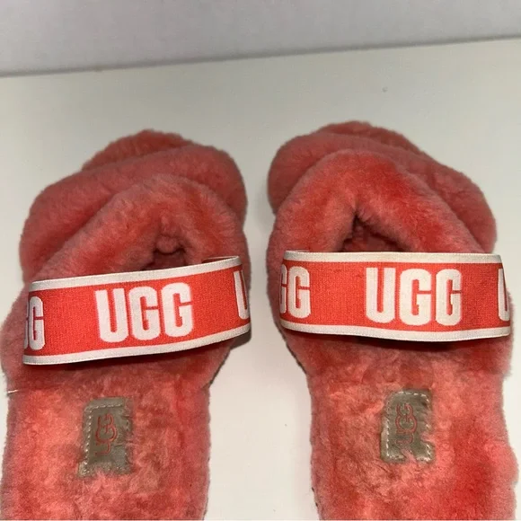 Ugg Oh Yeah 1107953 Fluffy Coral Sheepskin Slipper Slides - Picture 8 of 12